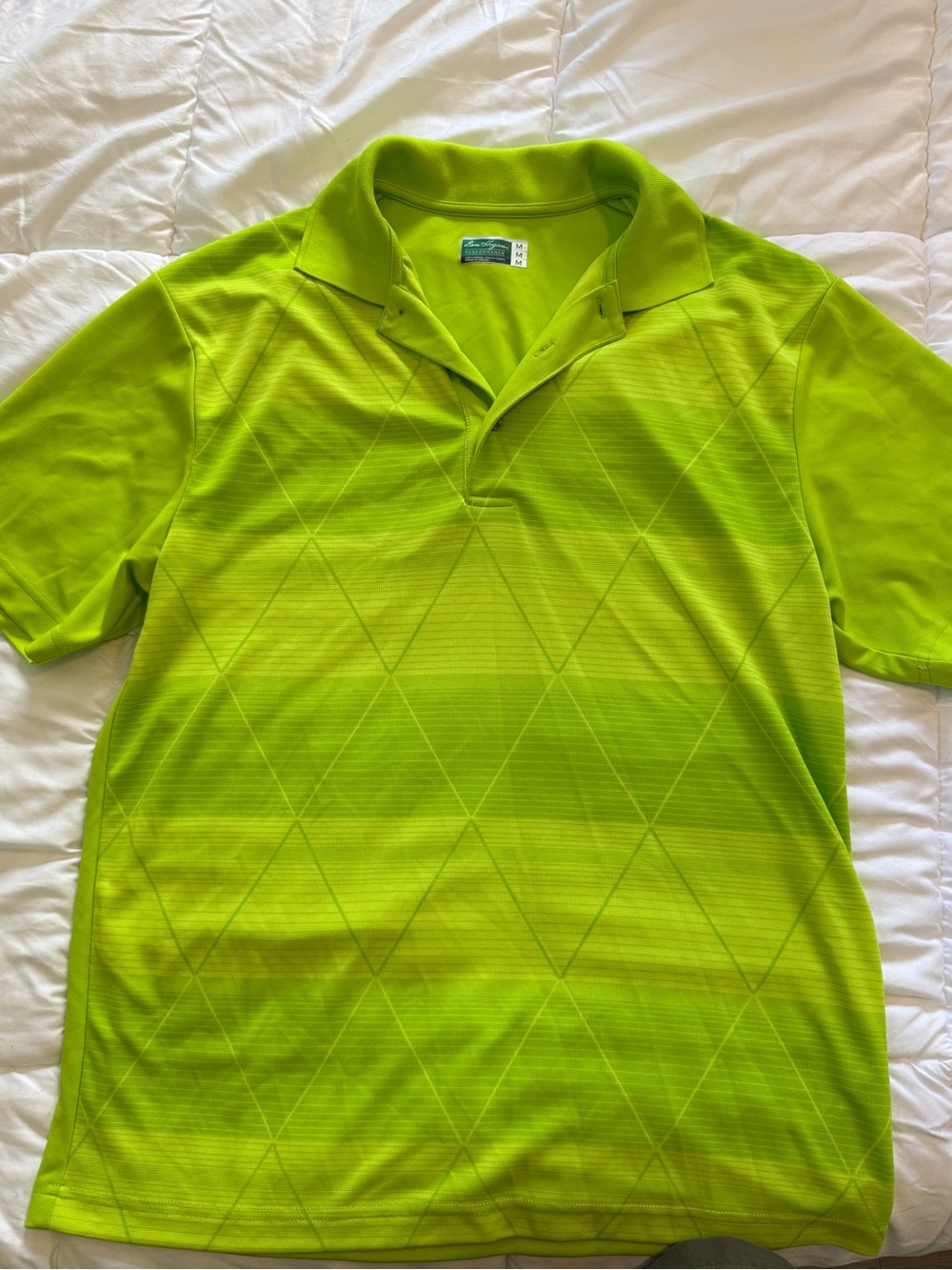 Hogan Neon Green Geometric Polo Golf Shirt lightweight Men’s size Medium